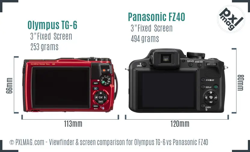 Olympus TG-6 vs Panasonic FZ40 Screen and Viewfinder comparison Olympus TG-6 vs Panasonic FZ40 Screen and Viewfinder comparison