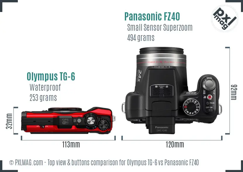 Olympus TG-6 vs Panasonic FZ40 top view buttons comparison Olympus TG-6 vs Panasonic FZ40 top view buttons comparison