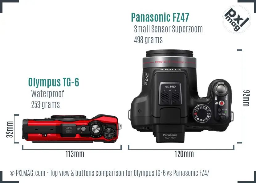 Olympus TG-6 vs Panasonic FZ47 top view buttons comparison