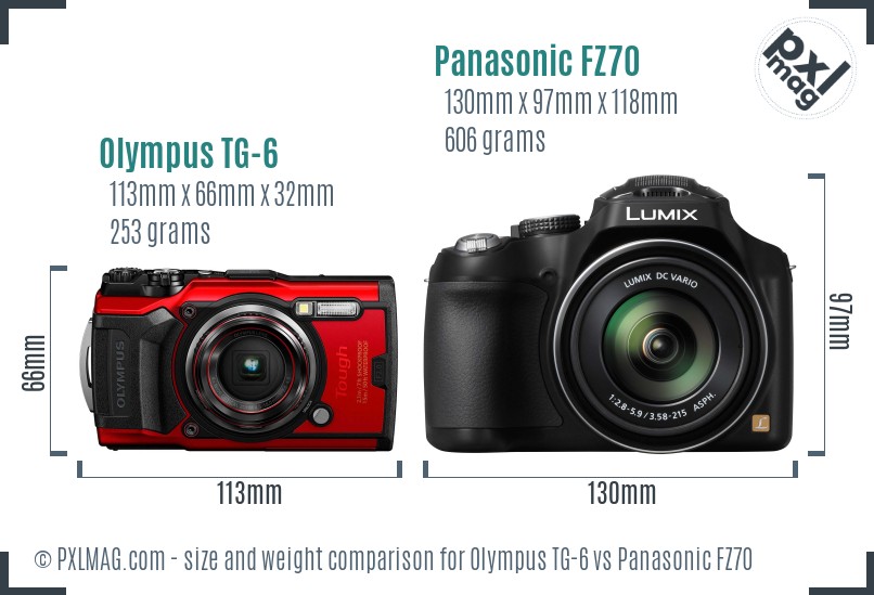 Olympus TG-6 vs Panasonic FZ70 size comparison Olympus TG-6 vs Panasonic FZ70 size comparison