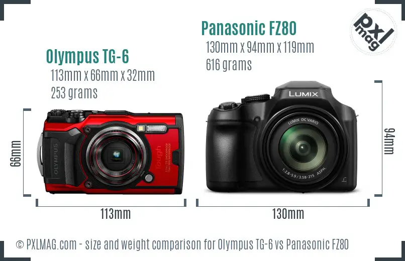 Olympus TG-6 vs Panasonic FZ80 size comparison