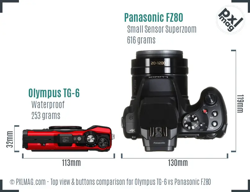 Olympus TG-6 vs Panasonic FZ80 top view buttons comparison