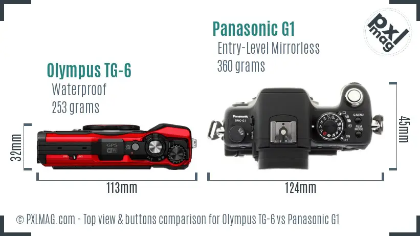 Olympus TG-6 vs Panasonic G1 top view buttons comparison