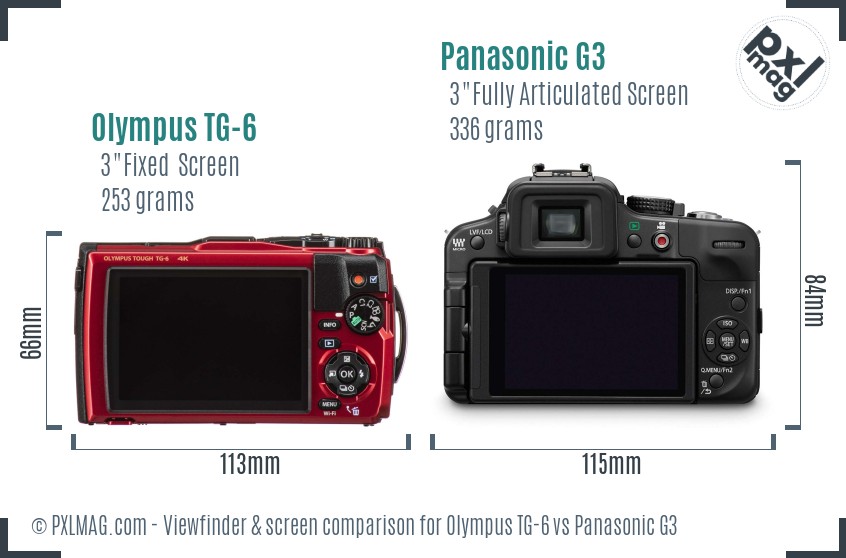 Olympus TG-6 vs Panasonic G3 Screen and Viewfinder comparison