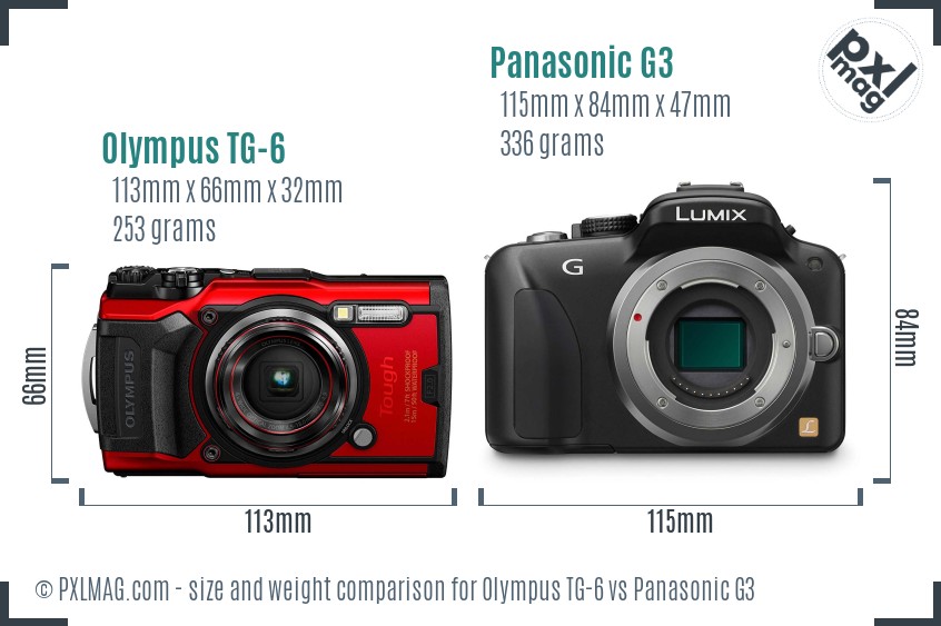 Olympus TG-6 vs Panasonic G3 size comparison