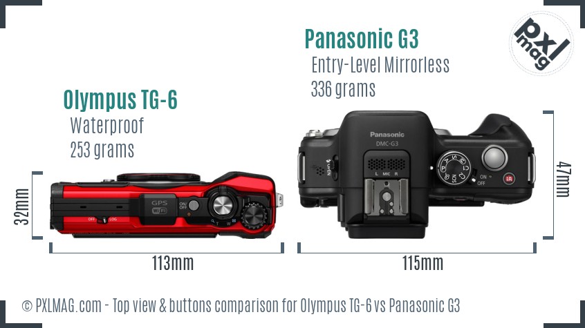 Olympus TG-6 vs Panasonic G3 top view buttons comparison