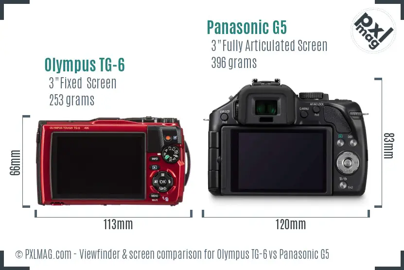 Olympus TG-6 vs Panasonic G5 Screen and Viewfinder comparison