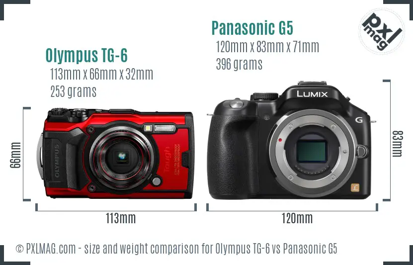 Olympus TG-6 vs Panasonic G5 size comparison