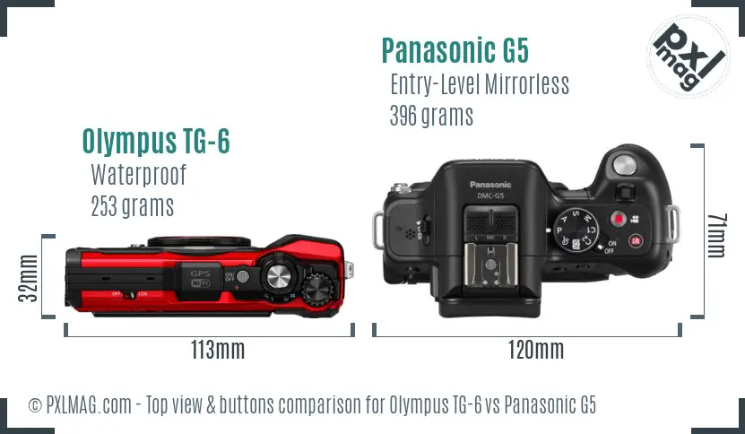 Olympus TG-6 vs Panasonic G5 top view buttons comparison