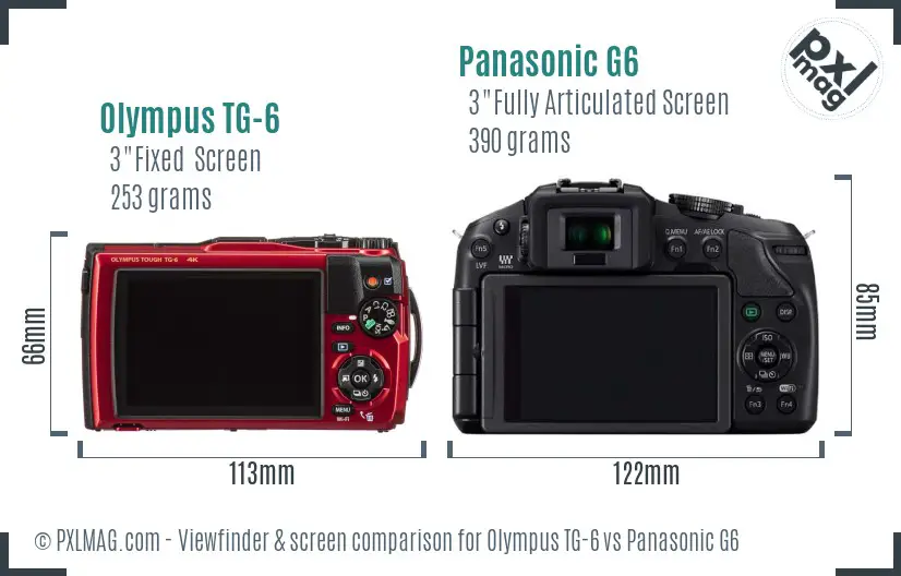 Olympus TG-6 vs Panasonic G6 Screen and Viewfinder comparison