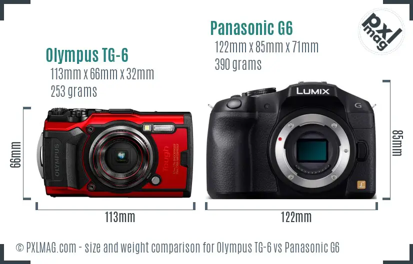 Olympus TG-6 vs Panasonic G6 size comparison