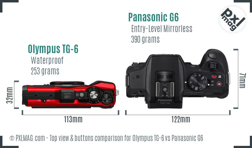 Olympus TG-6 vs Panasonic G6 top view buttons comparison