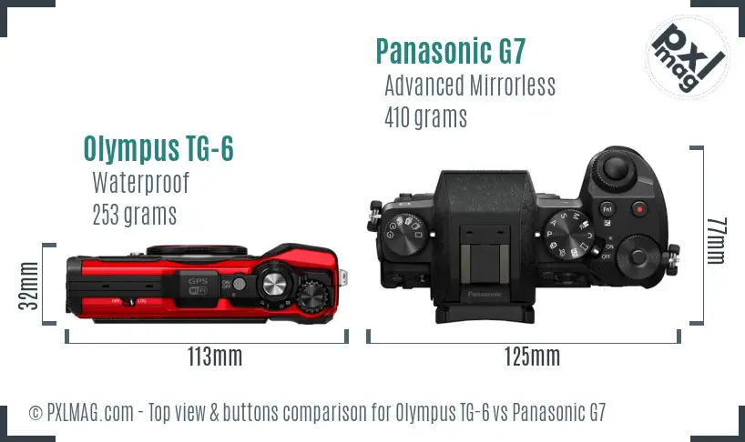 Olympus TG-6 vs Panasonic G7 top view buttons comparison