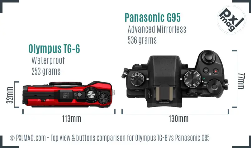 Olympus TG-6 vs Panasonic G95 top view buttons comparison