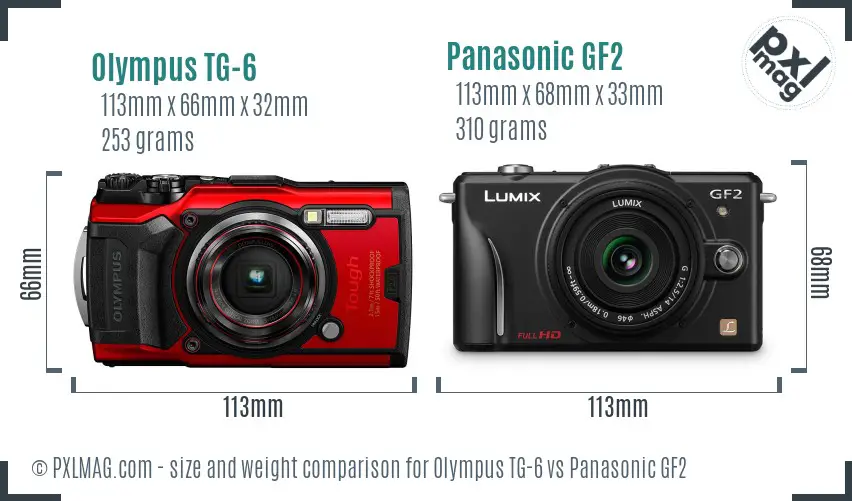 Olympus TG-6 vs Panasonic GF2 size comparison