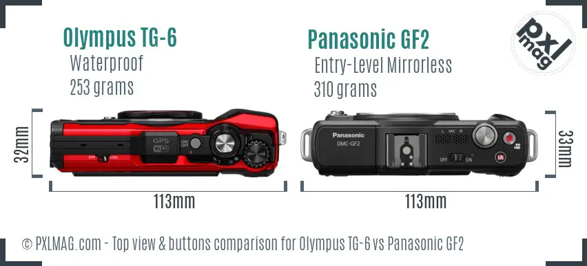 Olympus TG-6 vs Panasonic GF2 top view buttons comparison