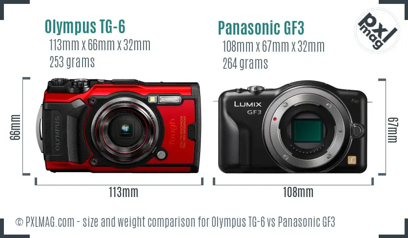 Olympus TG-6 vs Panasonic GF3 size comparison