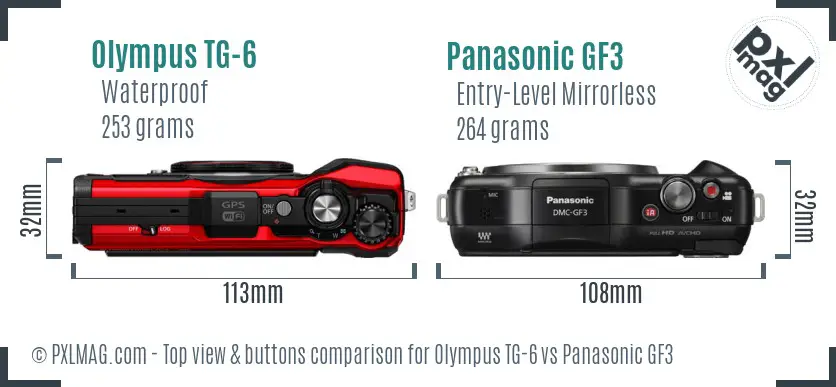 Olympus TG-6 vs Panasonic GF3 top view buttons comparison
