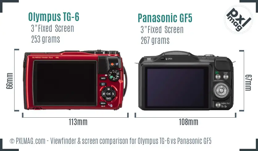 Olympus TG-6 vs Panasonic GF5 Screen and Viewfinder comparison