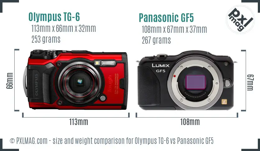 Olympus TG-6 vs Panasonic GF5 size comparison