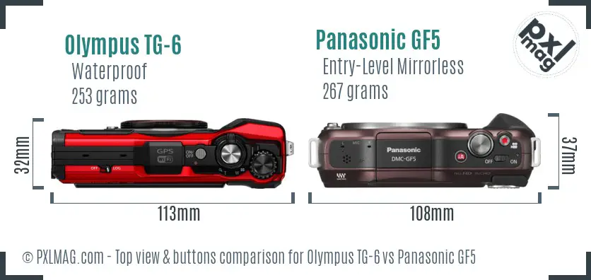 Olympus TG-6 vs Panasonic GF5 top view buttons comparison