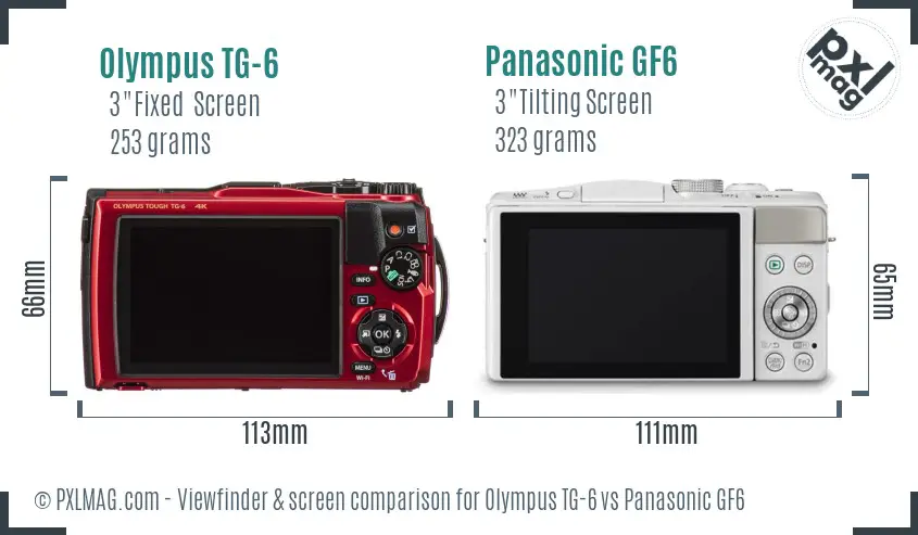 Olympus TG-6 vs Panasonic GF6 Screen and Viewfinder comparison