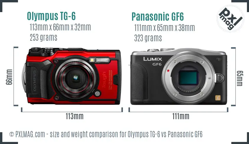 Olympus TG-6 vs Panasonic GF6 size comparison