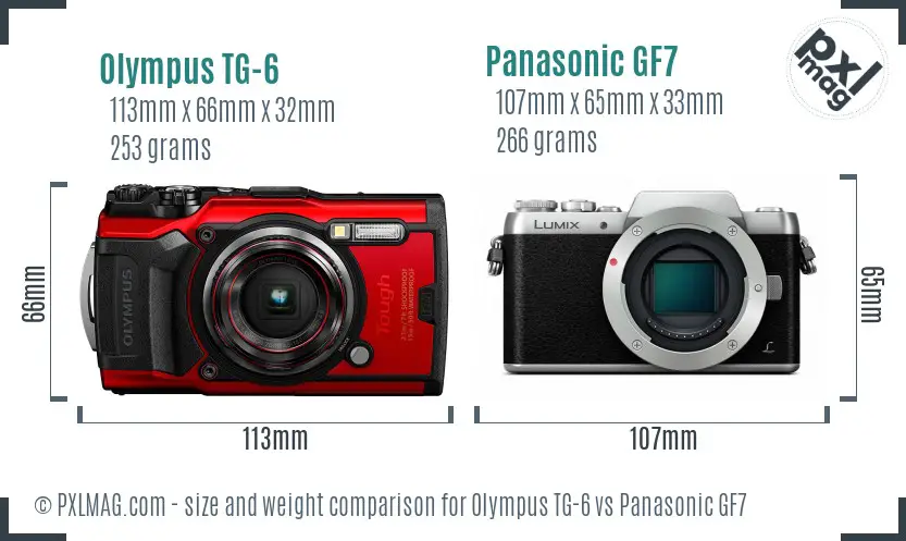 Olympus TG-6 vs Panasonic GF7 size comparison