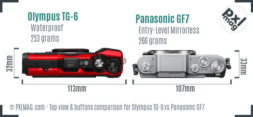 Olympus TG-6 vs Panasonic GF7 top view buttons comparison