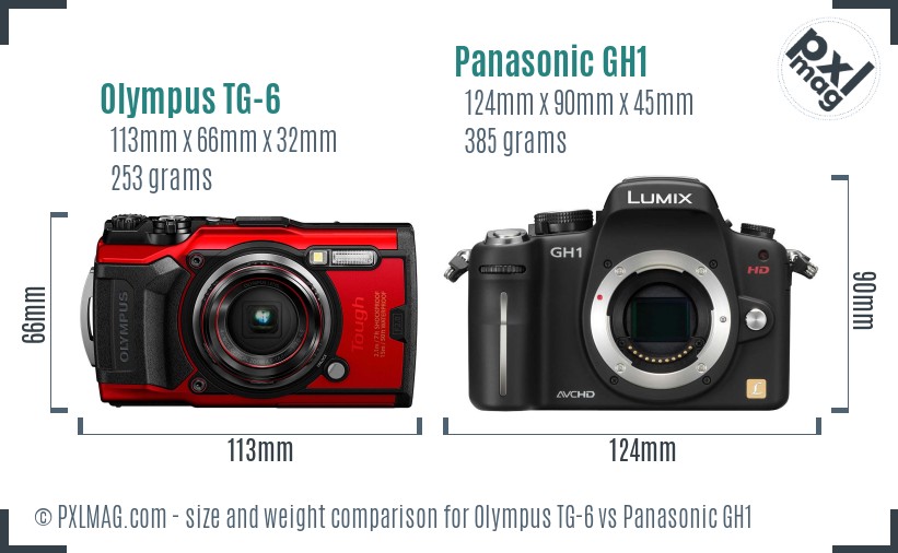 Olympus TG-6 vs Panasonic GH1 size comparison Olympus TG-6 vs Panasonic GH1 size comparison
