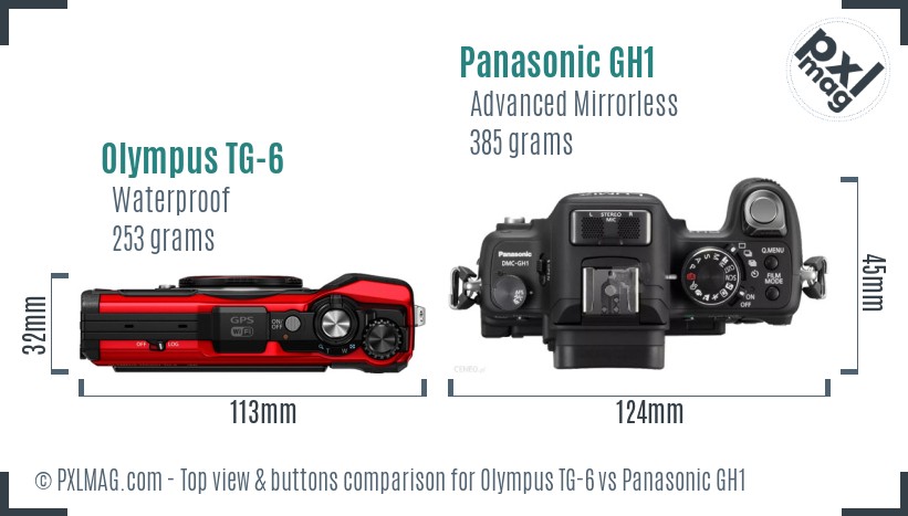 Olympus TG-6 vs Panasonic GH1 top view buttons comparison