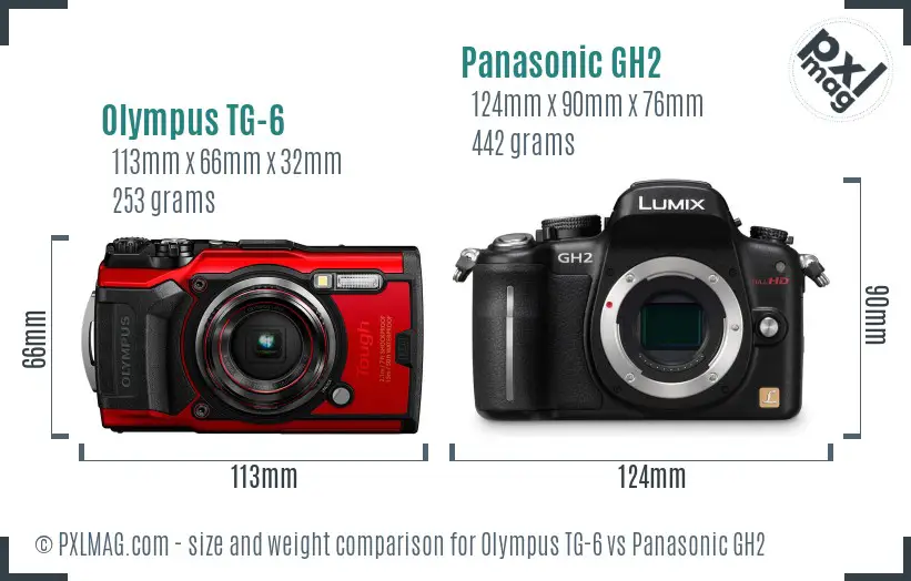 Olympus TG-6 vs Panasonic GH2 size comparison