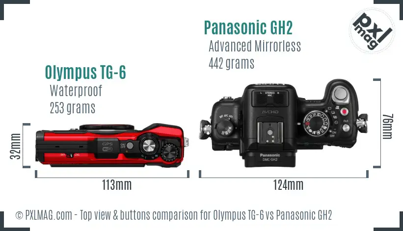 Olympus TG-6 vs Panasonic GH2 top view buttons comparison