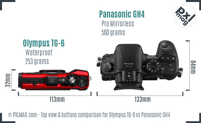 Olympus TG-6 vs Panasonic GH4 top view buttons comparison