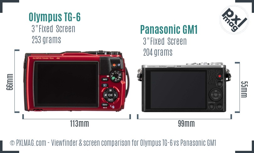 Olympus TG-6 vs Panasonic GM1 Screen and Viewfinder comparison