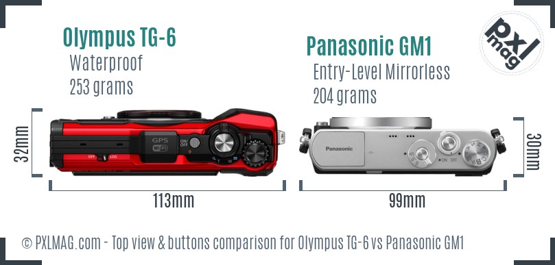 Olympus TG-6 vs Panasonic GM1 top view buttons comparison