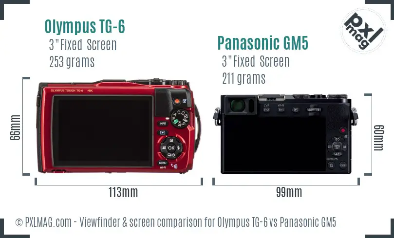 Olympus TG-6 vs Panasonic GM5 Screen and Viewfinder comparison