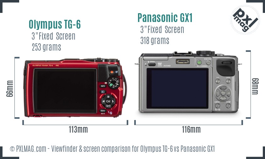 Olympus TG-6 vs Panasonic GX1 Screen and Viewfinder comparison