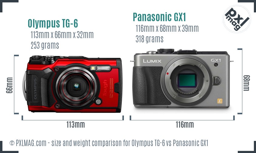 Olympus TG-6 vs Panasonic GX1 size comparison