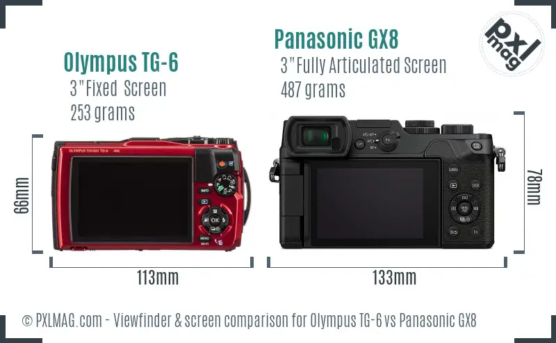 Olympus TG-6 vs Panasonic GX8 Screen and Viewfinder comparison