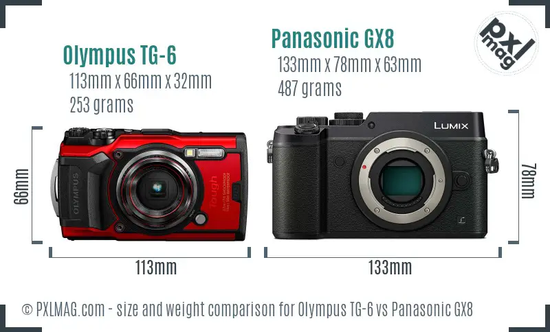 Olympus TG-6 vs Panasonic GX8 size comparison