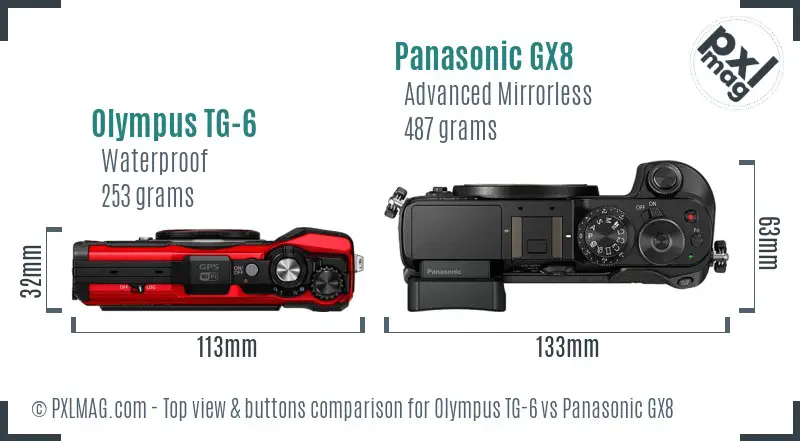 Olympus TG-6 vs Panasonic GX8 top view buttons comparison