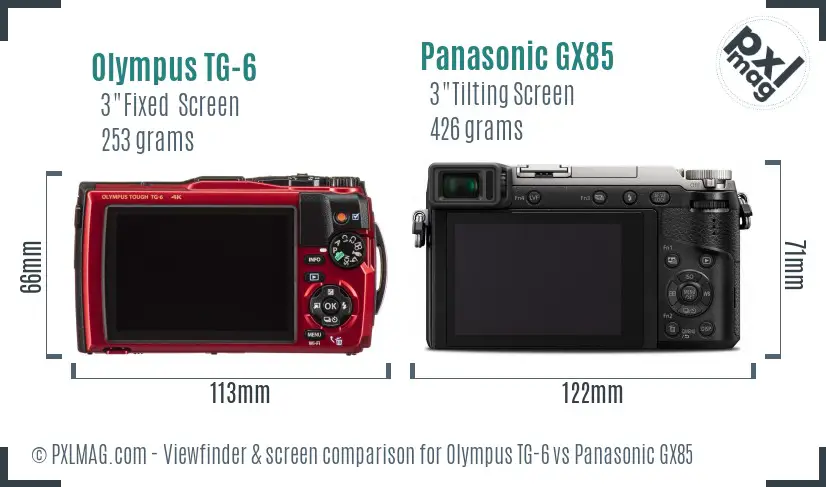 Olympus TG-6 vs Panasonic GX85 Screen and Viewfinder comparison