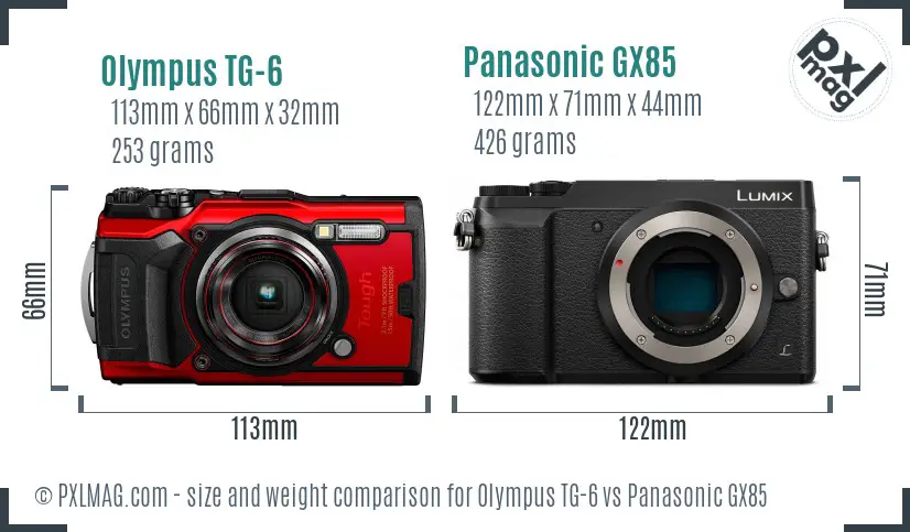 Olympus TG-6 vs Panasonic GX85 size comparison