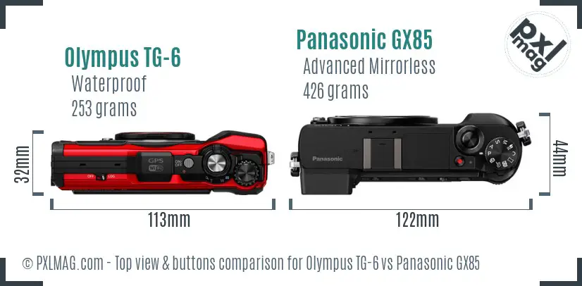 Olympus TG-6 vs Panasonic GX85 top view buttons comparison