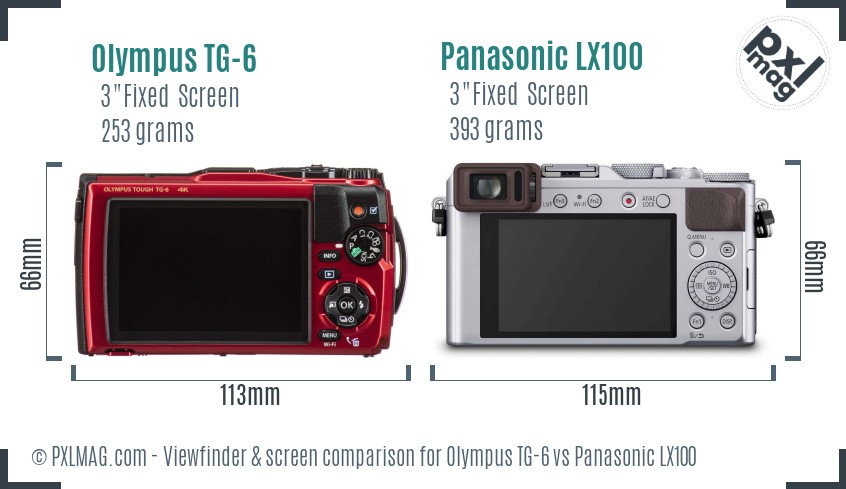 Olympus TG-6 vs Panasonic LX100 Screen and Viewfinder comparison