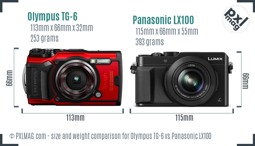 Olympus TG-6 vs Panasonic LX100 size comparison