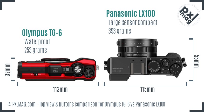 Olympus TG-6 vs Panasonic LX100 top view buttons comparison
