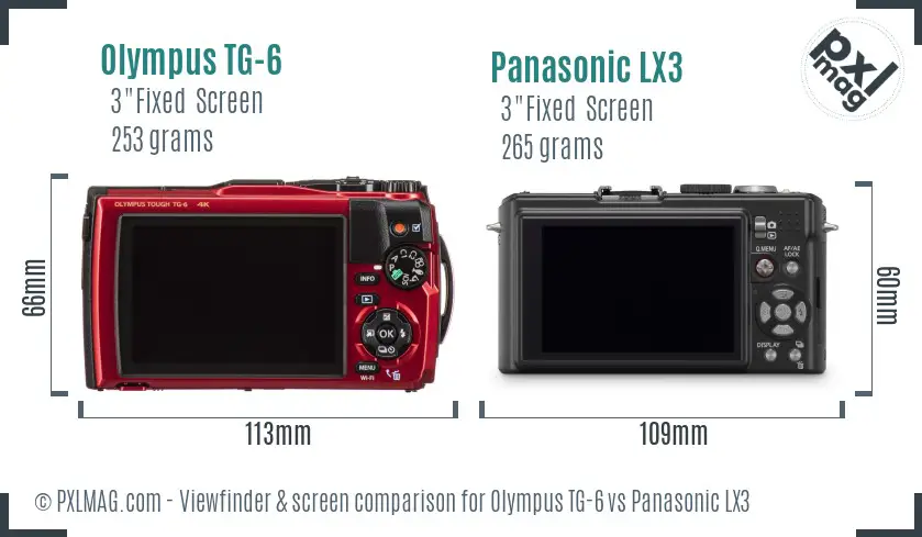 Olympus TG-6 vs Panasonic LX3 Screen and Viewfinder comparison