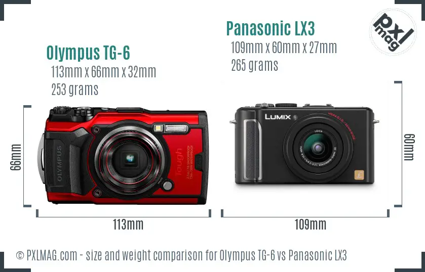 Olympus TG-6 vs Panasonic LX3 size comparison